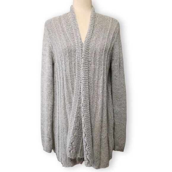 Elle Open Front Cardigan Size Medium Lightweight Ribbed Open Knit Soft Gray - Picture 1 of 12